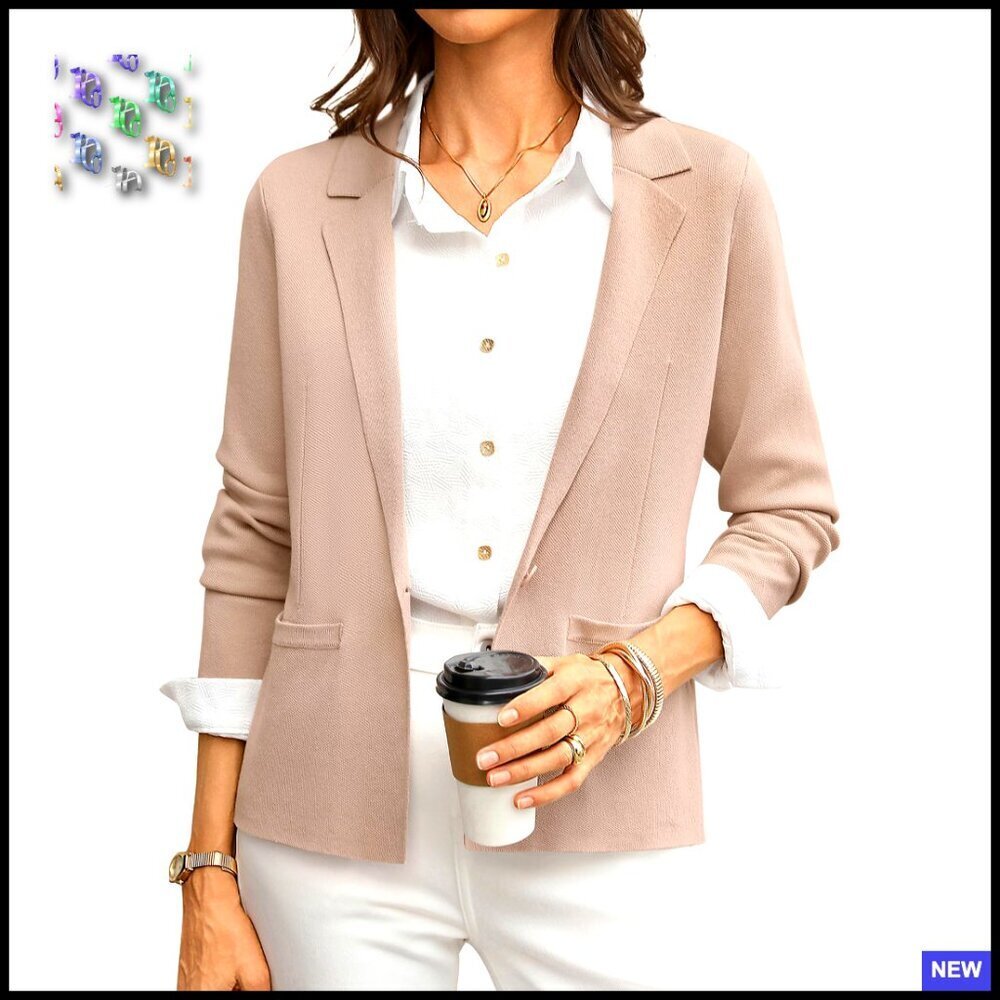 Lightweight Knit Blazer Cropped Lapel Collar Business Casual Office Wear